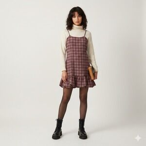 Madden NYC Plaid Bubble Hem Mini Dress XL Dark Academia Whimsy Goth Grunge Y2K